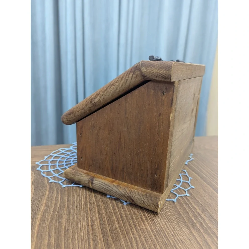 Vintage Recipe Box Brown Hand Painted Teddy Bear Wood Folk Art